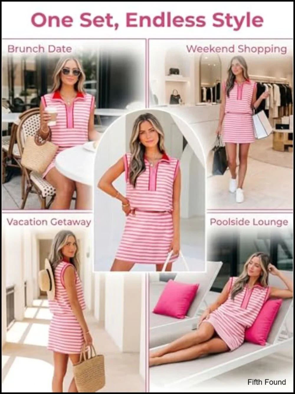 Contrast Striped 2 Piece Skirt Set - Sleeveless Zip Tank & Mini Skirt